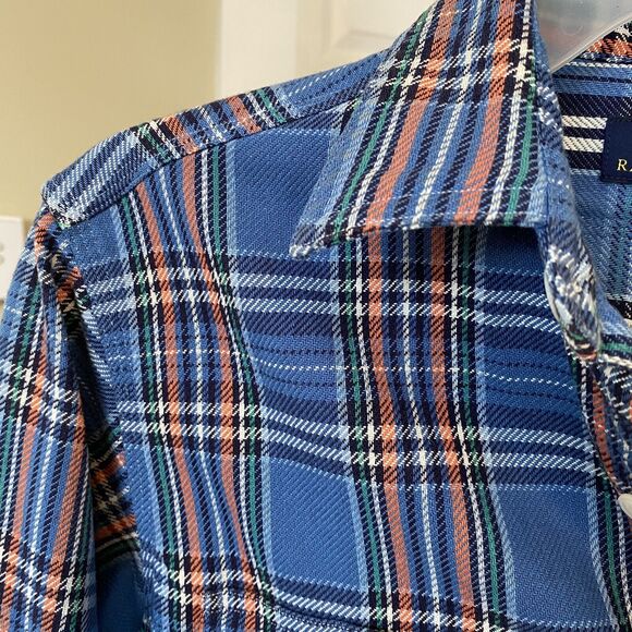 Polo Ralph Lauren Woven Flannel Shirt Men's Blue Orange Plaid Size Small - flaws - Picture 4 of 9